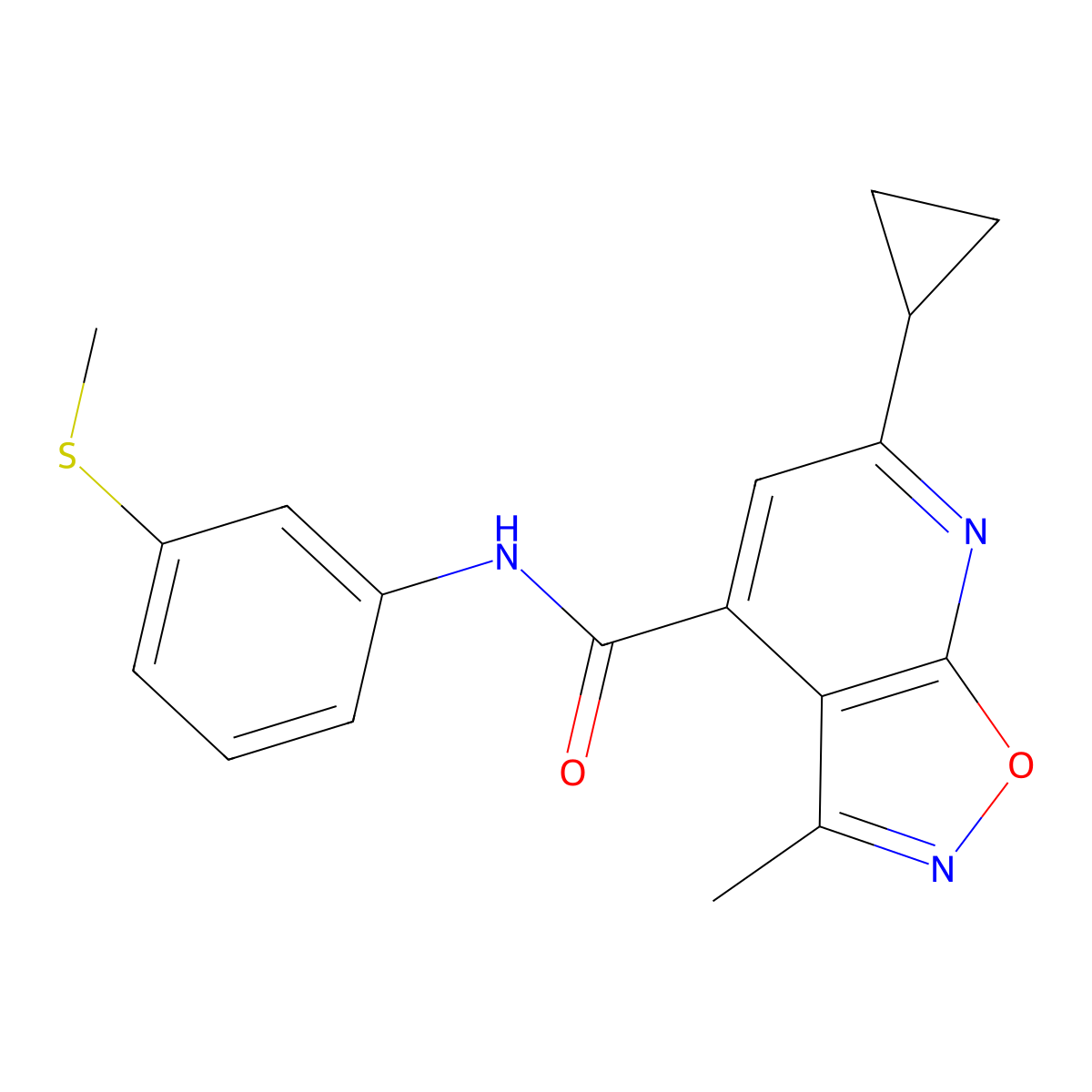 6-cyclopropyl-3-methyl-N-[3-(methylsulfanyl)phenyl][1,2]oxazolo[5,4-b]pyridine-4-carboxamide molecular structure, CAS 1190254-75-1