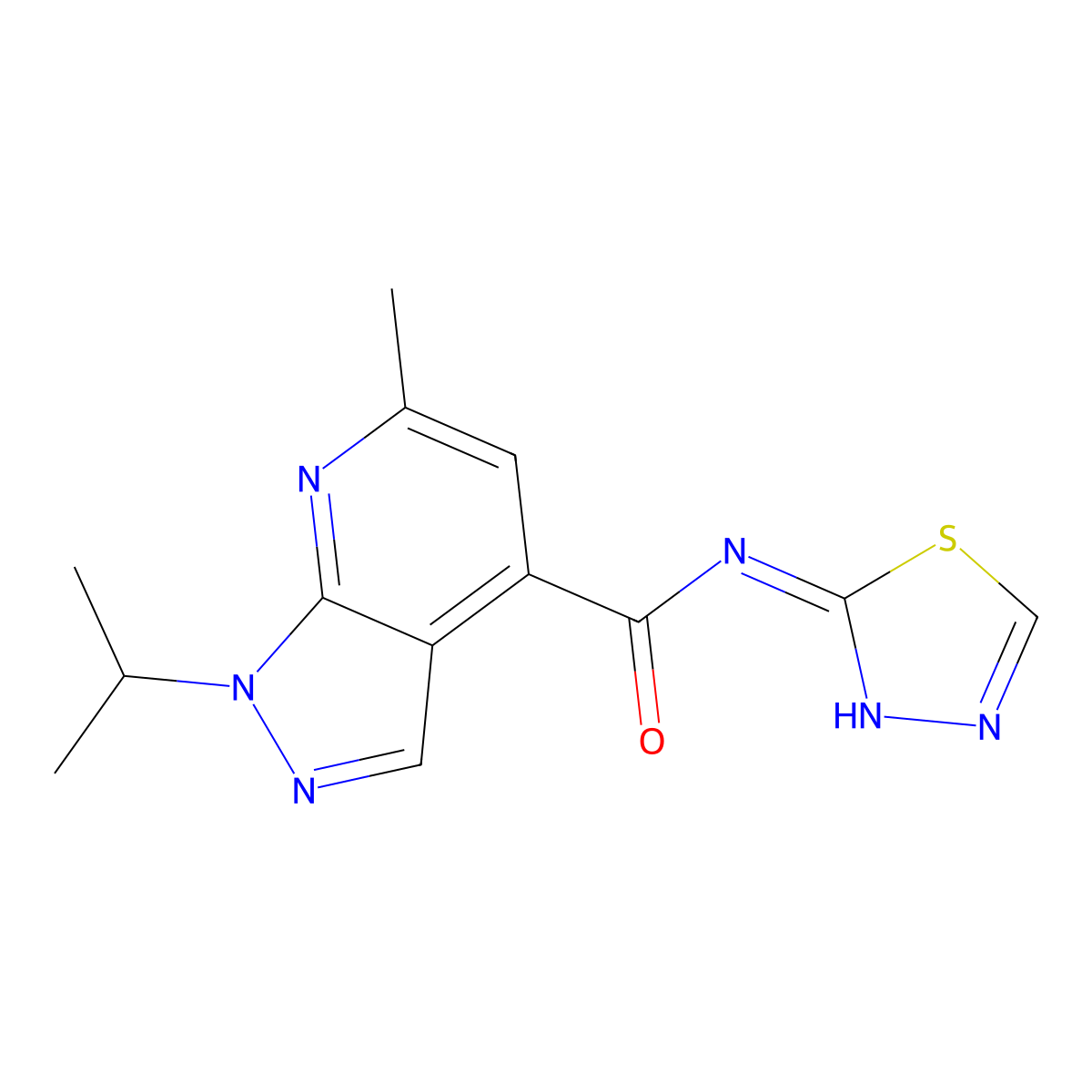 6-methyl-1-(propan-2-yl)-N-[(2E)-1,3,4-thiadiazol-2(3H)-ylidene]-1H-pyrazolo[3,4-b]pyridine-4-carboxamide molecular structure, CAS 1190254-90-0