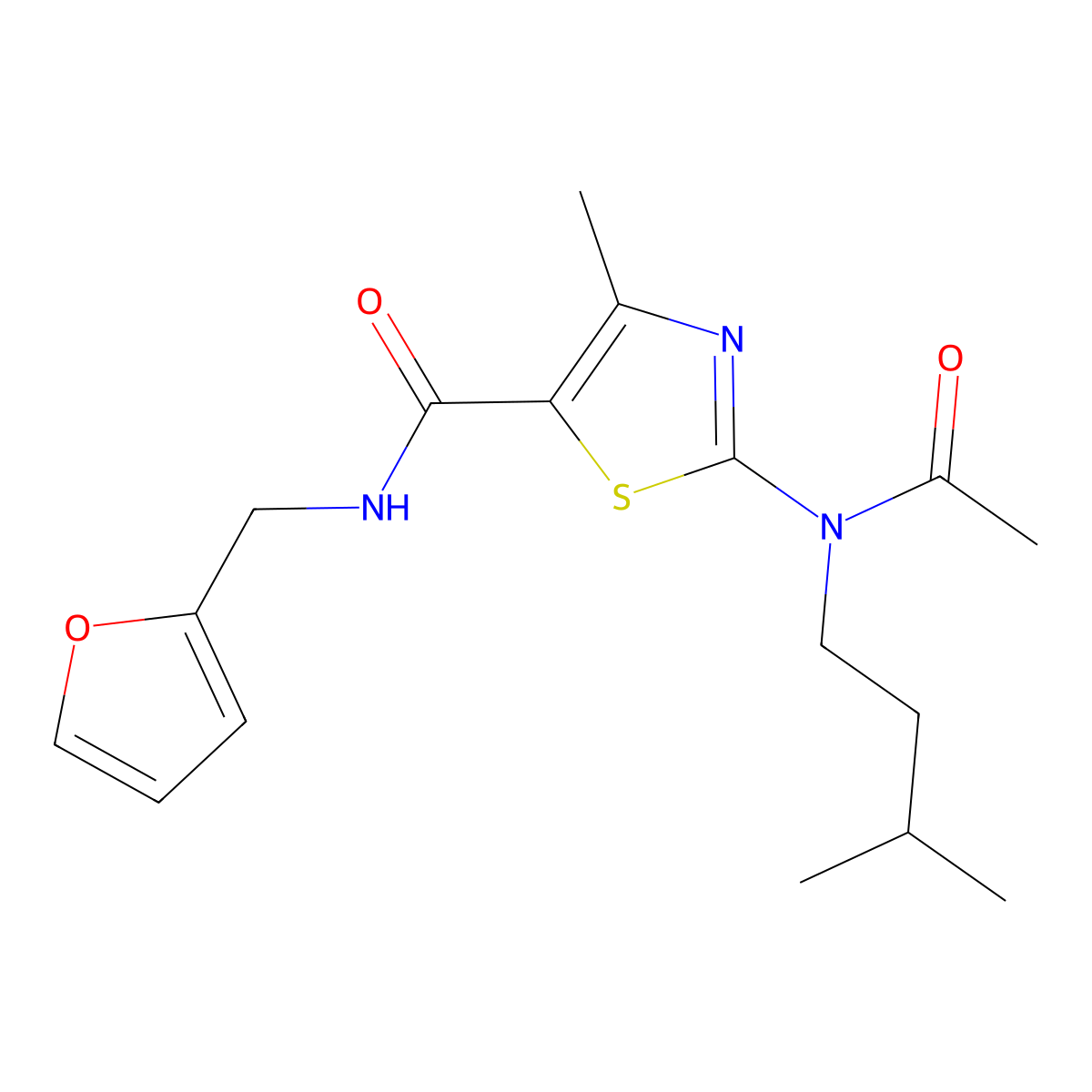 2-[acetyl(isopentyl)amino]-N-(2-furylmethyl)-4-methyl-1,3-thiazole-5-carboxamide molecular structure, CAS 1190255-11-8