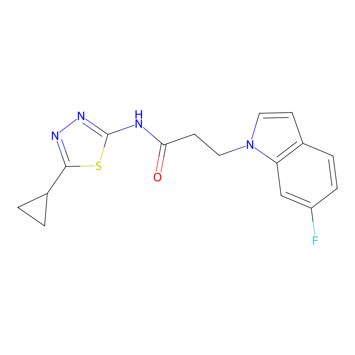 N-(5-cyclopropyl-1,3,4-thiadiazol-2-yl)-3-(6-fluoro-1H-indol-1-yl)propanamide molecular structure, CAS 1190255-49-2