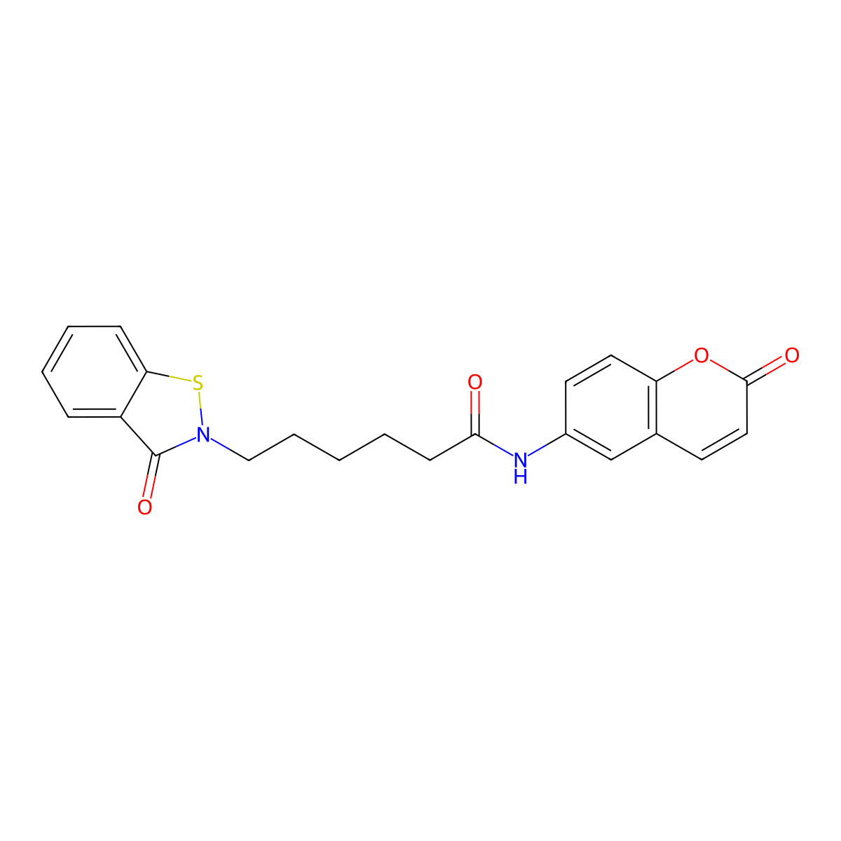 6-(3-oxo-1,2-benzothiazol-2(3H)-yl)-N-(2-oxo-2H-chromen-6-yl)hexanamide molecular structure, CAS 1190255-54-9