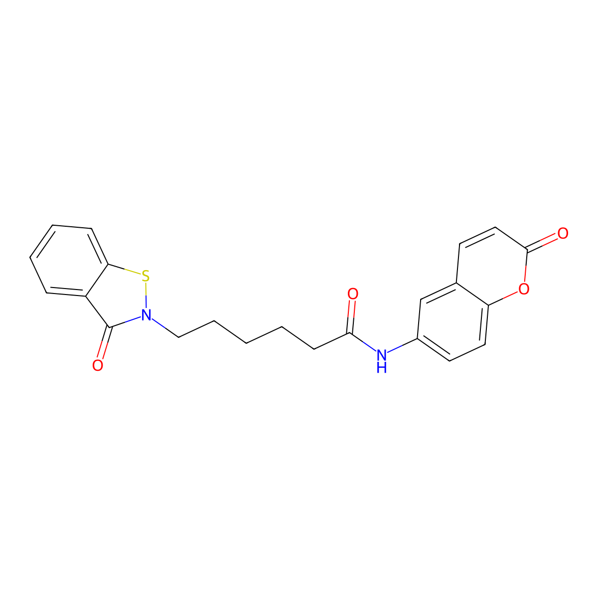 6-(3-oxo-1,2-benzothiazol-2(3H)-yl)-N-(2-oxo-2H-chromen-6-yl)hexanamide molecular structure, CAS 1190255-54-9
