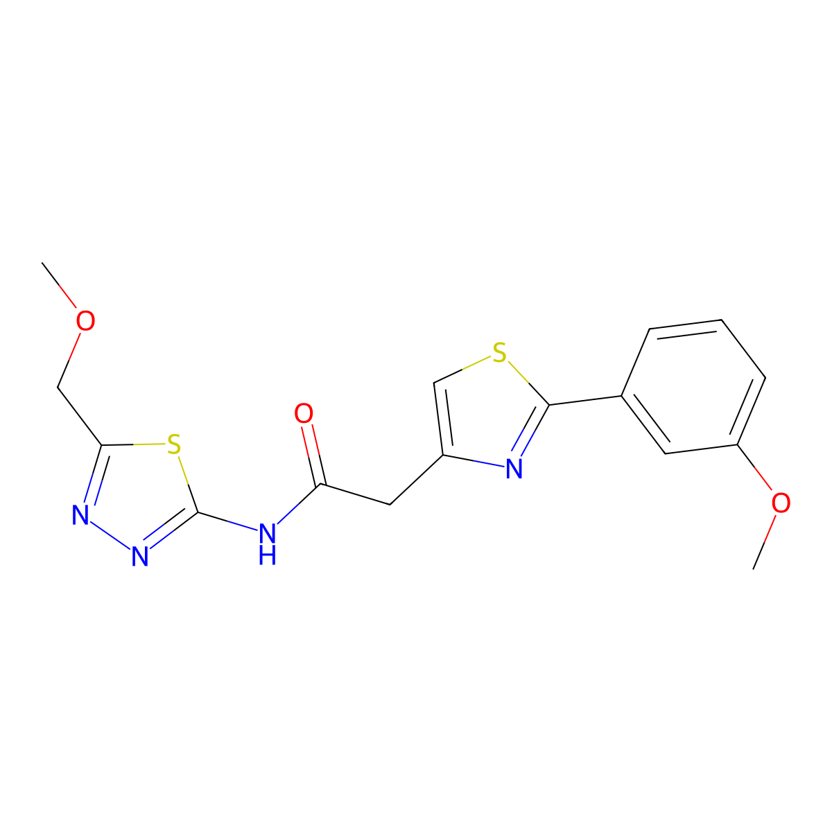 N-[(2E)-5-(methoxymethyl)-1,3,4-thiadiazol-2(3H)-ylidene]-2-[2-(3-methoxyphenyl)-1,3-thiazol-4-yl]acetamide molecular structure, CAS 1190255-72-1