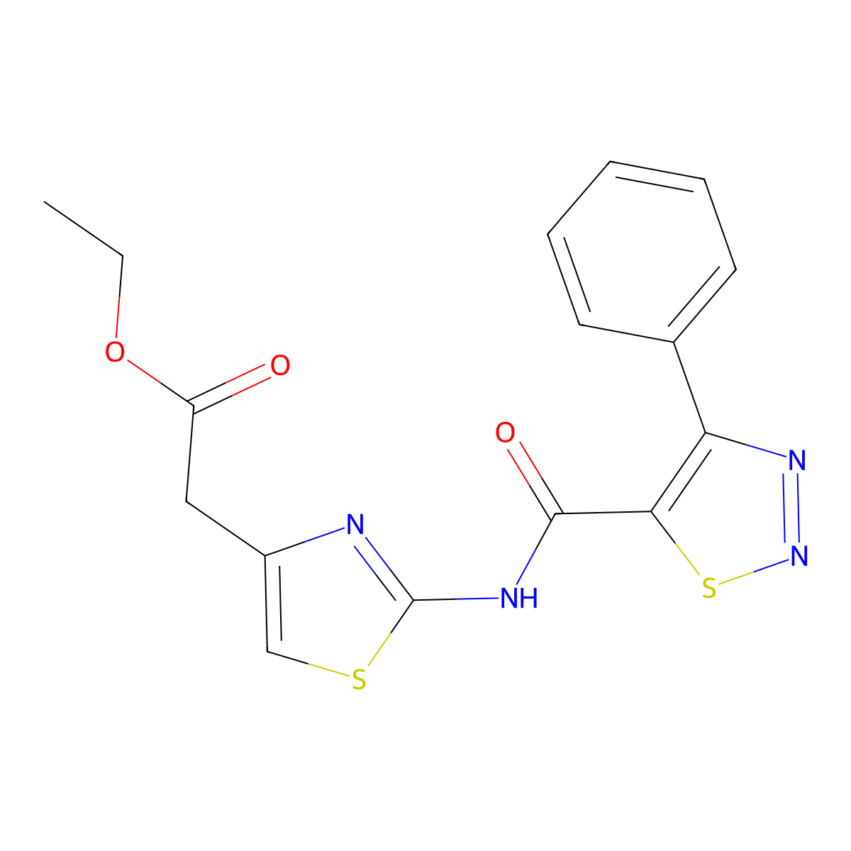 Ethyl (2-{[(4-phenyl-1,2,3-thiadiazol-5-yl)carbonyl]amino}-1,3-thiazol-4-yl)acetate molecular structure, CAS 1190255-85-6