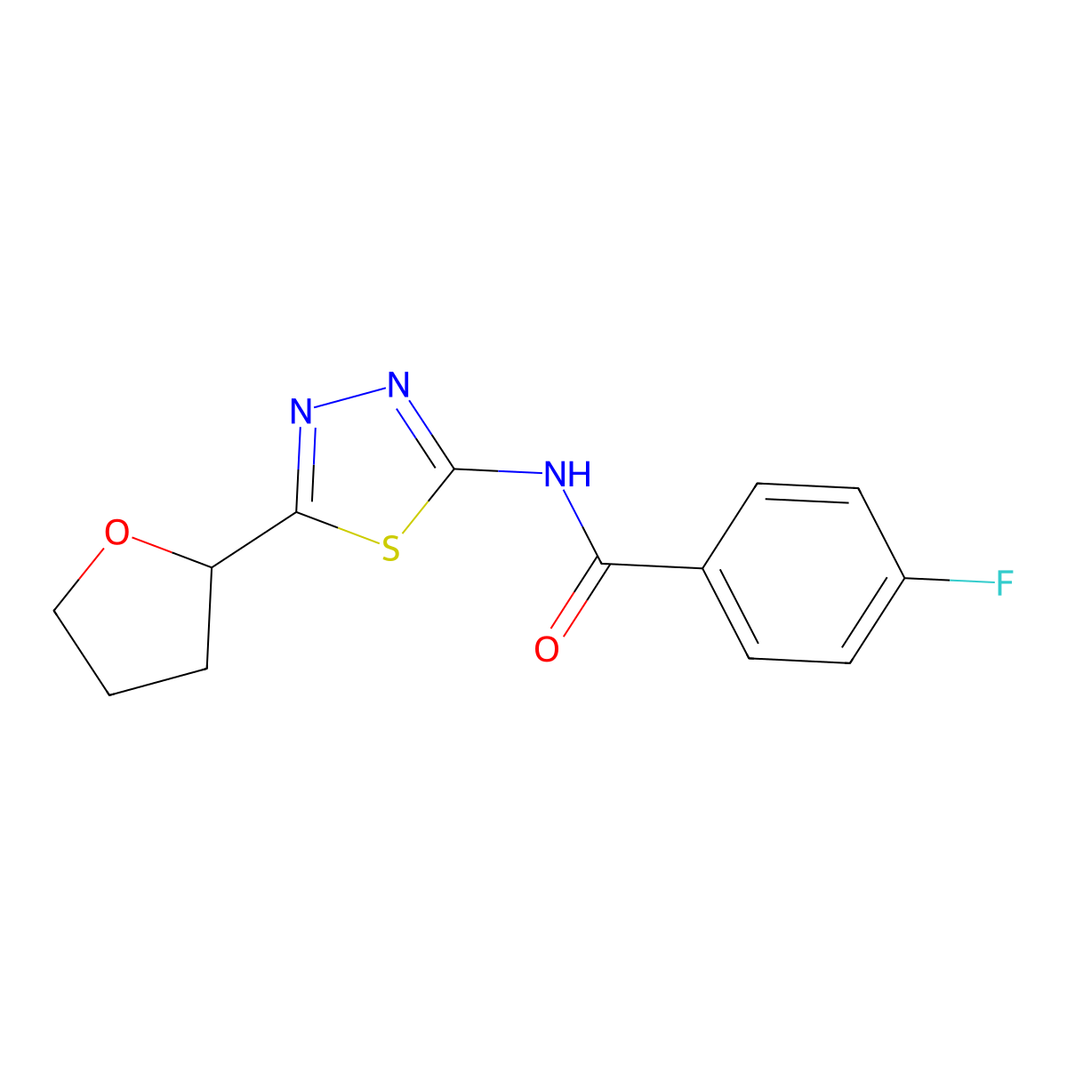 4-fluoro-N-[(2Z)-5-(tetrahydrofuran-2-yl)-1,3,4-thiadiazol-2(3H)-ylidene]benzamide molecular structure, CAS 1190255-96-9