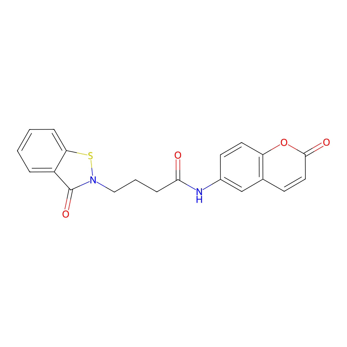 4-(3-oxo-1,2-benzothiazol-2(3H)-yl)-N-(2-oxo-2H-chromen-6-yl)butanamide molecular structure, CAS 1190256-06-4