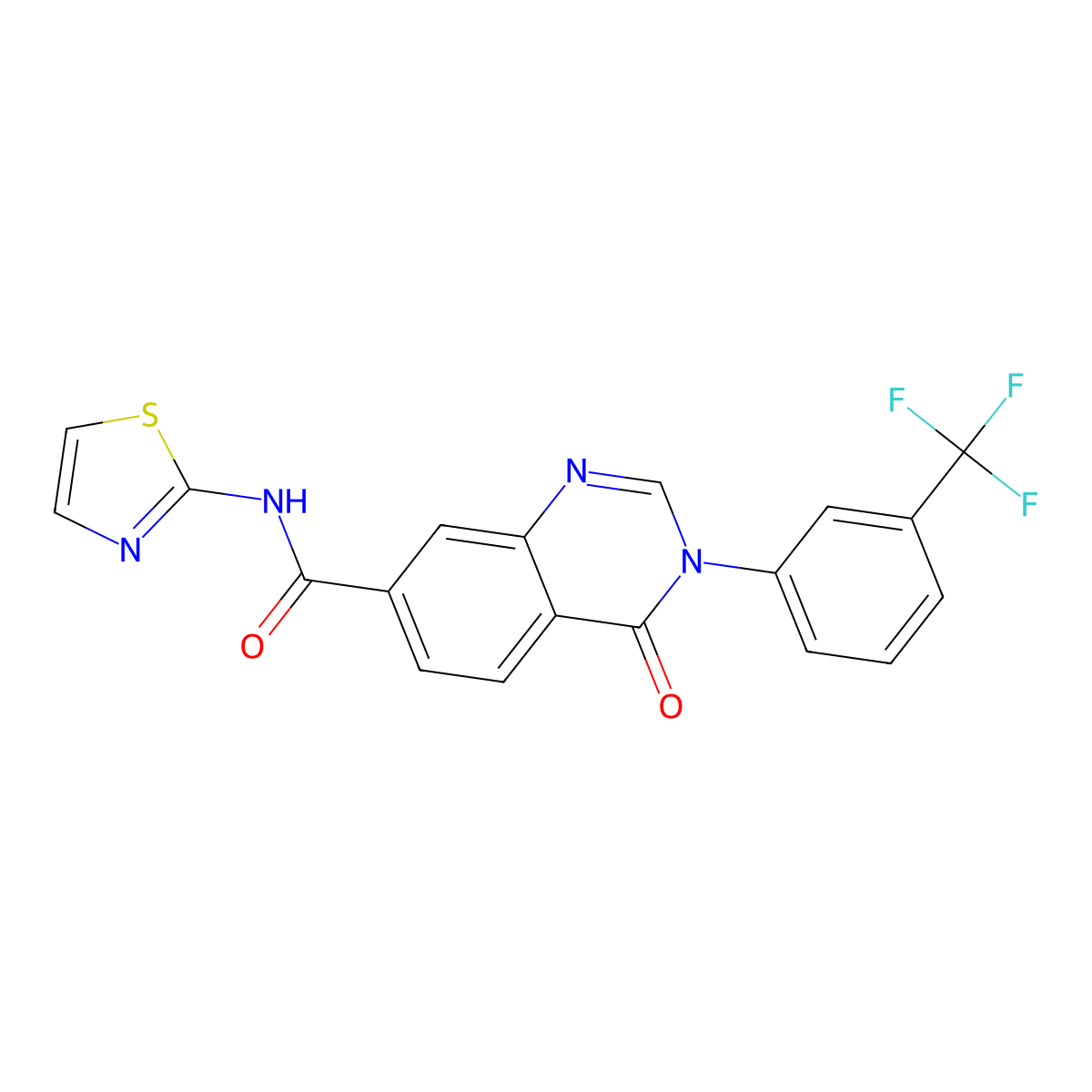 4-oxo-N-(1,3-thiazol-2-yl)-3-[3-(trifluoromethyl)phenyl]-3,4-dihydroquinazoline-7-carboxamide molecular structure, CAS 1190256-17-7