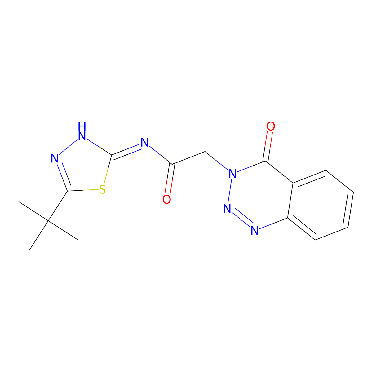 N-[(2Z)-5-tert-butyl-1,3,4-thiadiazol-2(3H)-ylidene]-2-(4-oxo-1,2,3-benzotriazin-3(4H)-yl)acetamide molecular structure, CAS 1190256-21-3