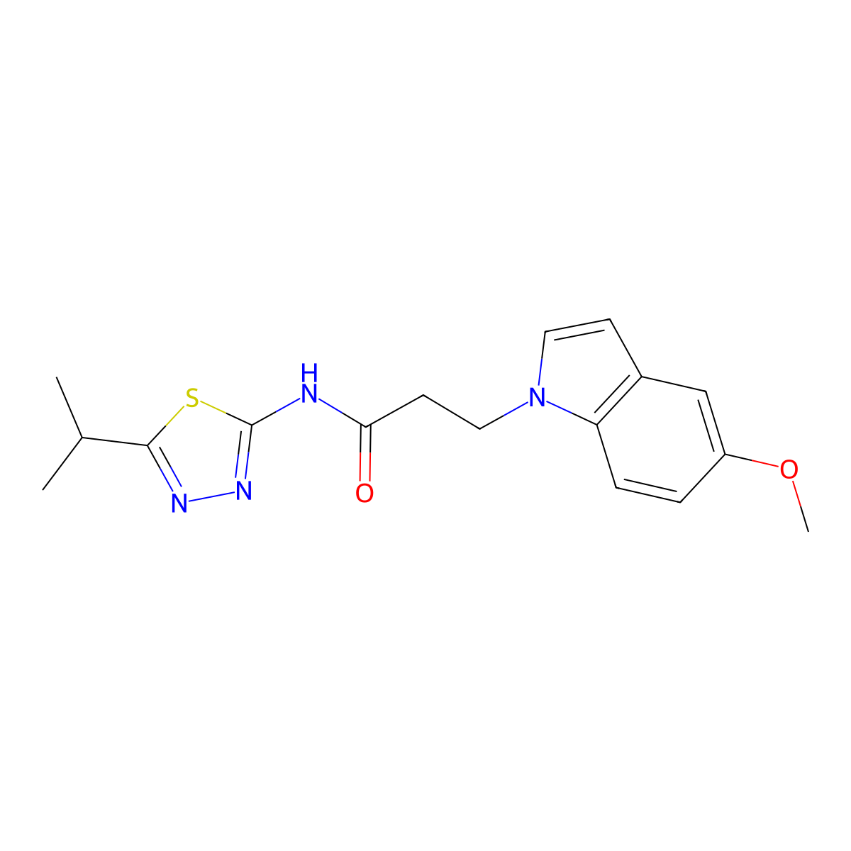 3-(5-methoxy-1H-indol-1-yl)-N-[(2E)-5-(propan-2-yl)-1,3,4-thiadiazol-2(3H)-ylidene]propanamide molecular structure, CAS 1190256-37-1