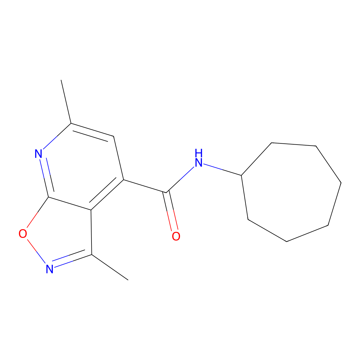 N-cycloheptyl-3,6-dimethyl[1,2]oxazolo[5,4-b]pyridine-4-carboxamide molecular structure, CAS 1190256-46-2