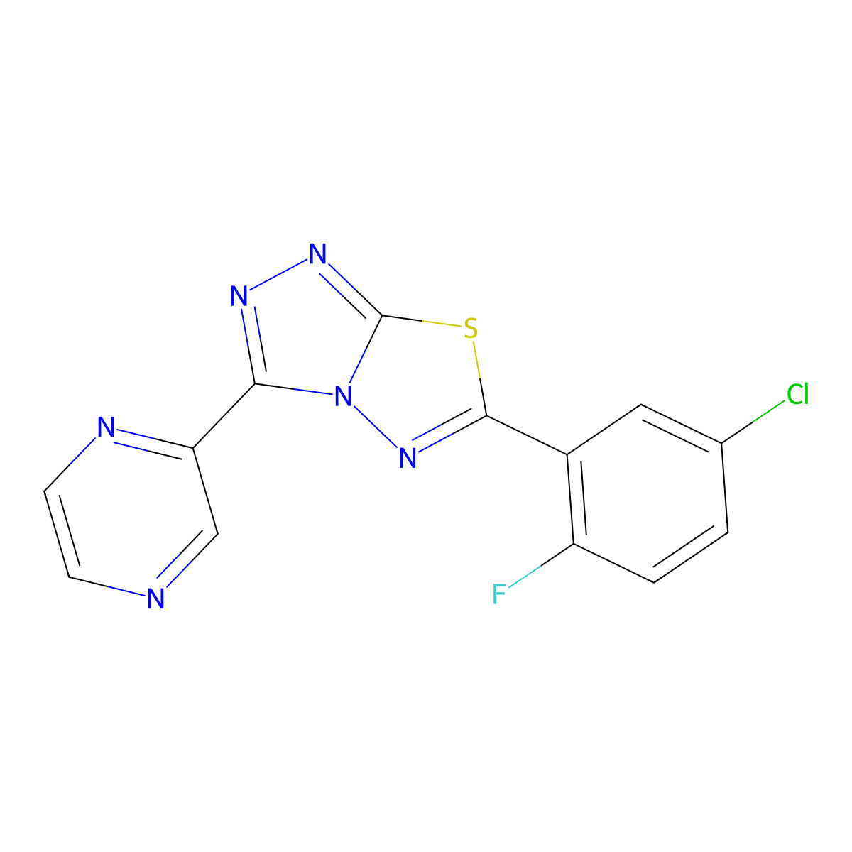 2-[6-(5-Chloro-2-fluorophenyl)-[1,2,4]triazolo[3,4-b][1,3,4]thiadiazol-3-yl]pyrazine molecular structure, CAS 1190256-56-4