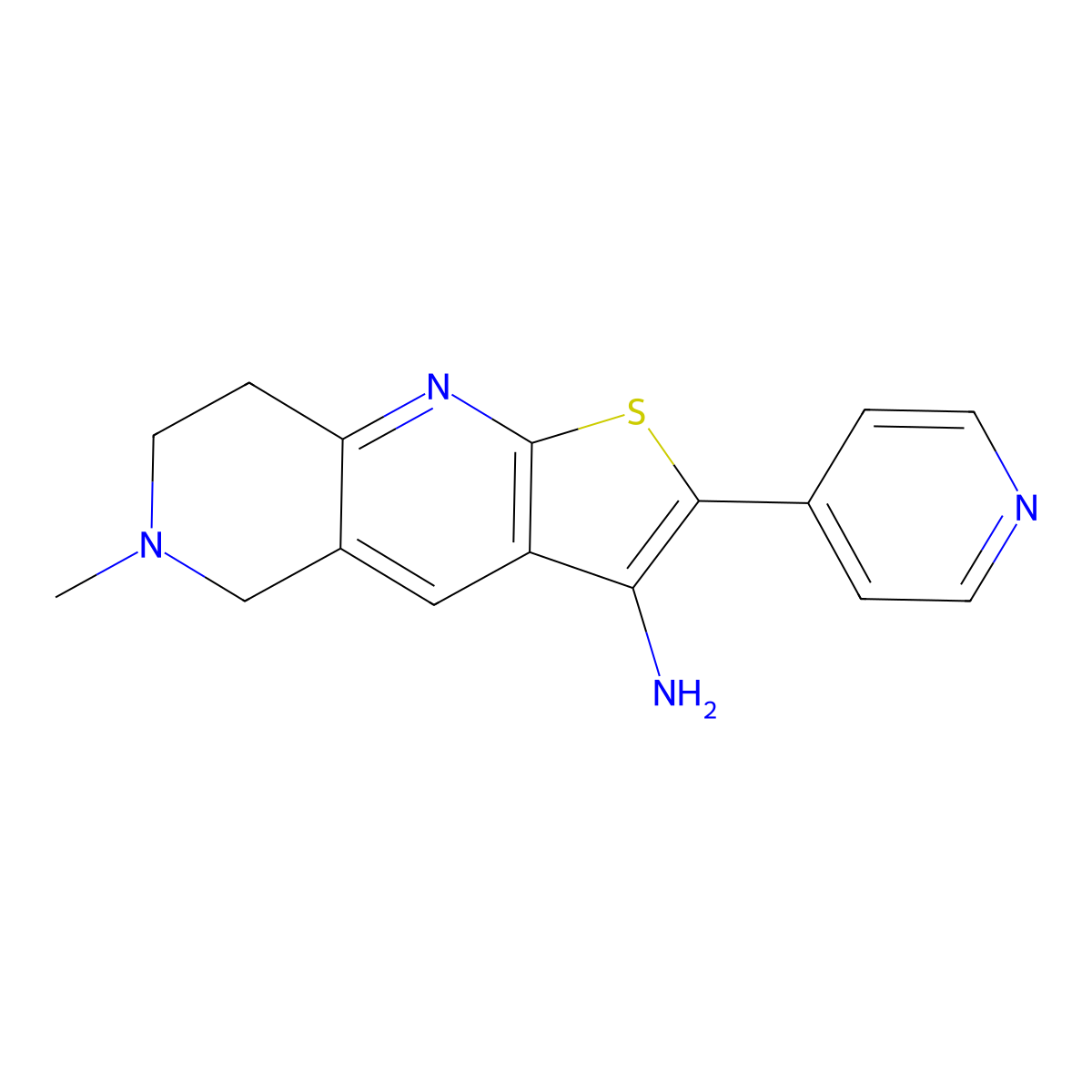 6-Methyl-2-(pyridin-4-yl)-5,6,7,8-tetrahydrothieno[2,3-b][1,6]naphthyridin-3-amine molecular structure, CAS 1190256-63-3
