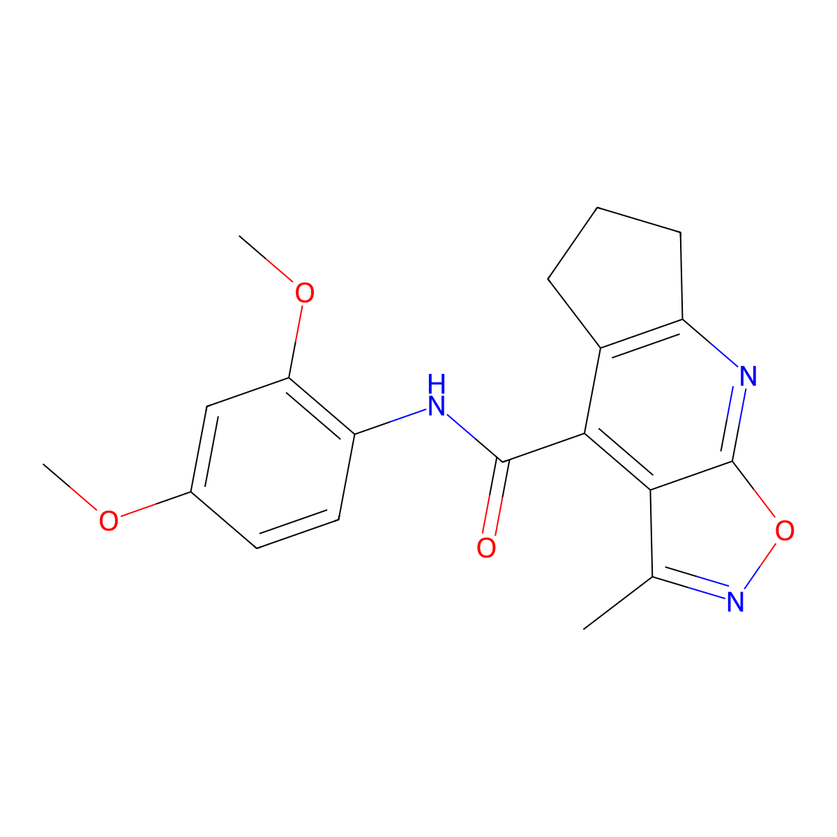 N-(2,4-dimethoxyphenyl)-3-methyl-6,7-dihydro-5H-cyclopenta[b][1,2]oxazolo[4,5-e]pyridine-4-carboxamide molecular structure, CAS 1190256-86-0
