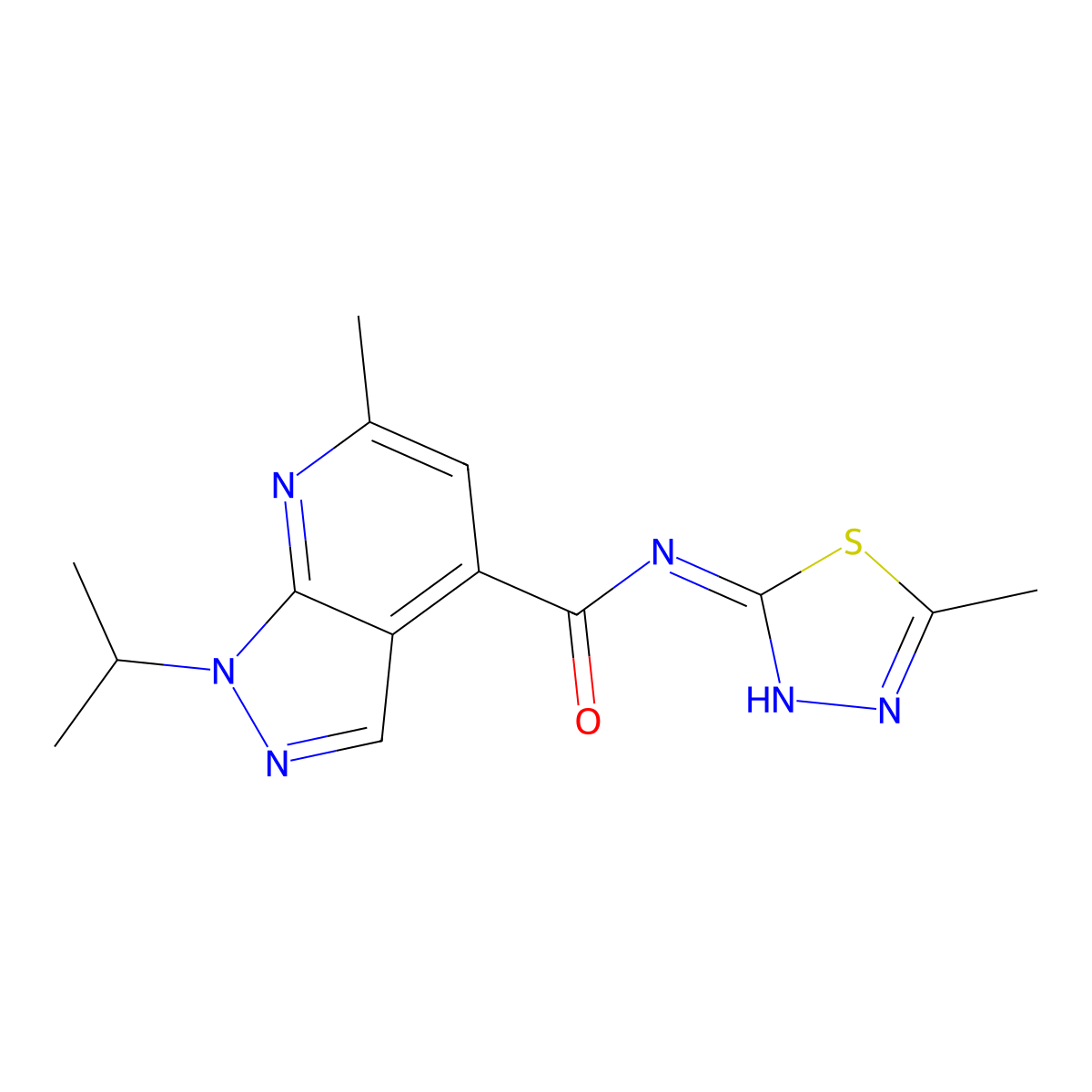6-methyl-N-[(2E)-5-methyl-1,3,4-thiadiazol-2(3H)-ylidene]-1-(propan-2-yl)-1H-pyrazolo[3,4-b]pyridine-4-carboxamide molecular structure, CAS 1190257-00-1