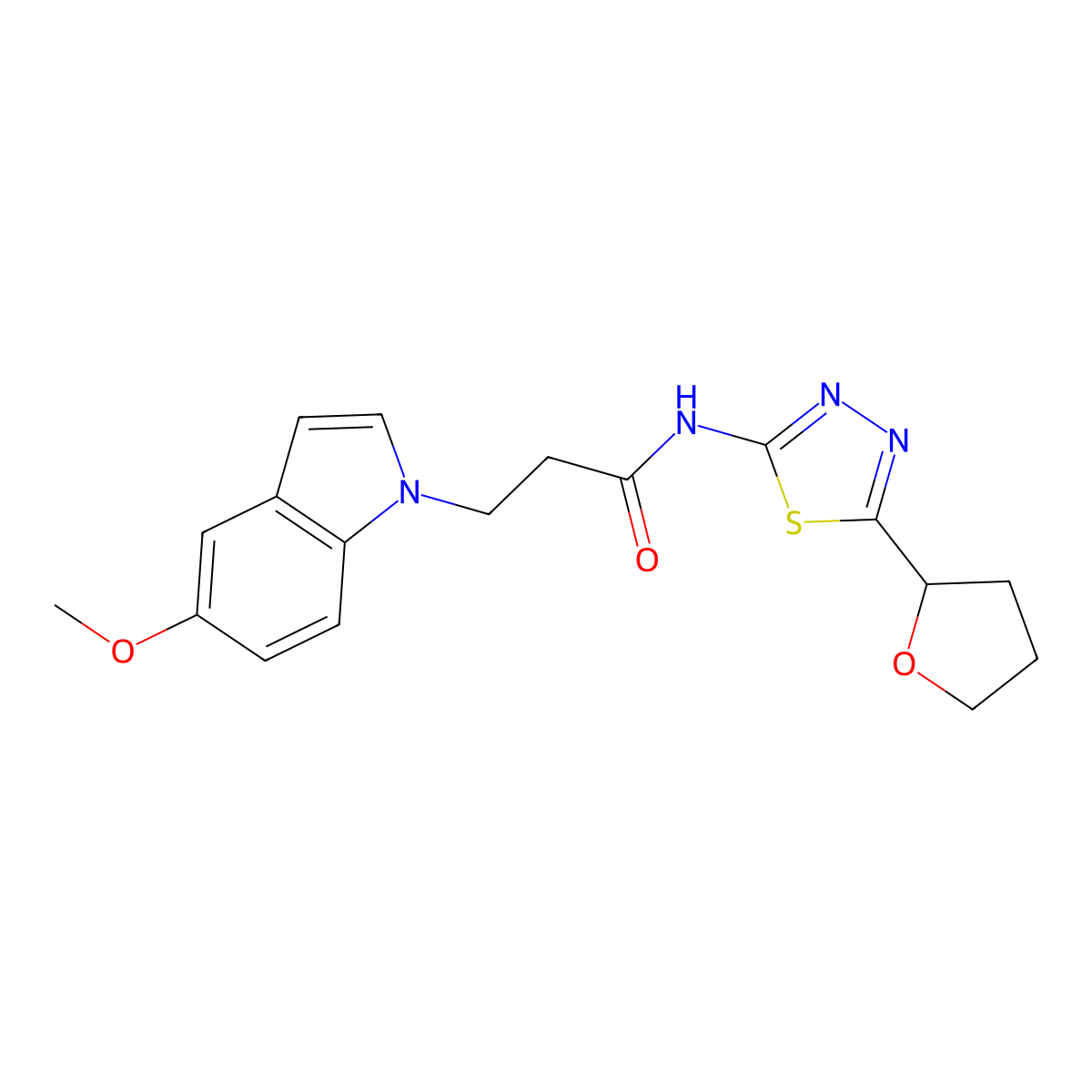 3-(5-methoxy-1H-indol-1-yl)-N-[(2E)-5-(tetrahydrofuran-2-yl)-1,3,4-thiadiazol-2(3H)-ylidene]propanamide molecular structure, CAS 1190257-29-4