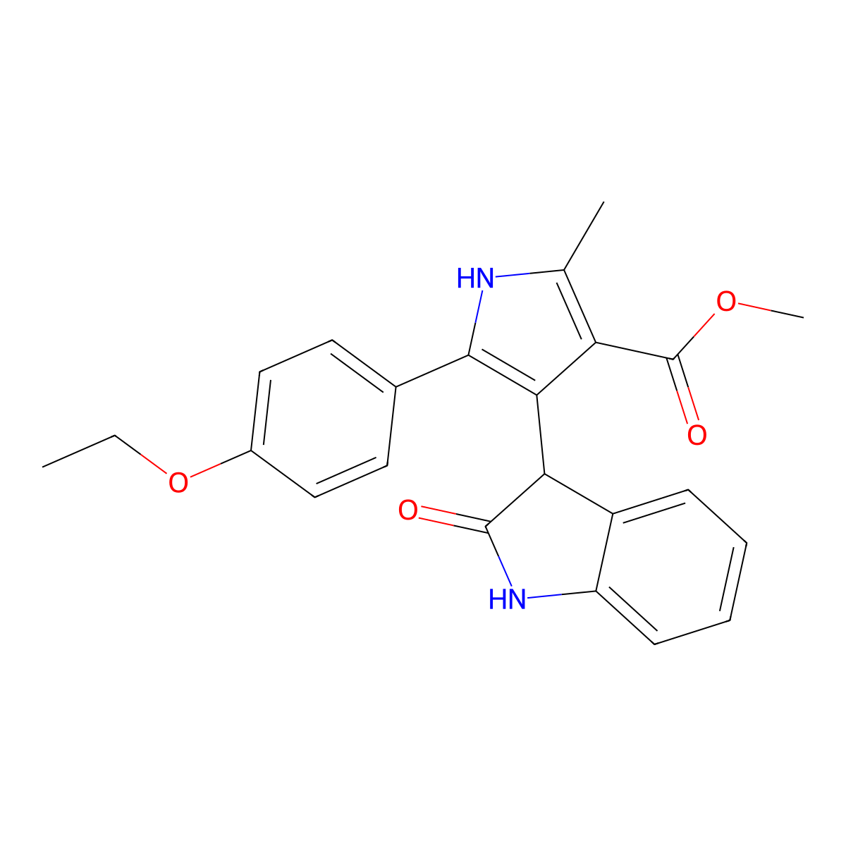 methyl 5-(4-ethoxyphenyl)-2-methyl-4-(2-oxo-2,3-dihydro-1H-indol-3-yl)-1H-pyrrole-3-carboxylate molecular structure, CAS 1190257-53-4