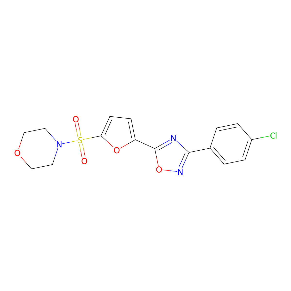 4-((5-(3-(4-Chlorophenyl)-1,2,4-oxadiazol-5-yl)furan-2-yl)sulfonyl)morpholine molecular structure, CAS 1190257-70-5