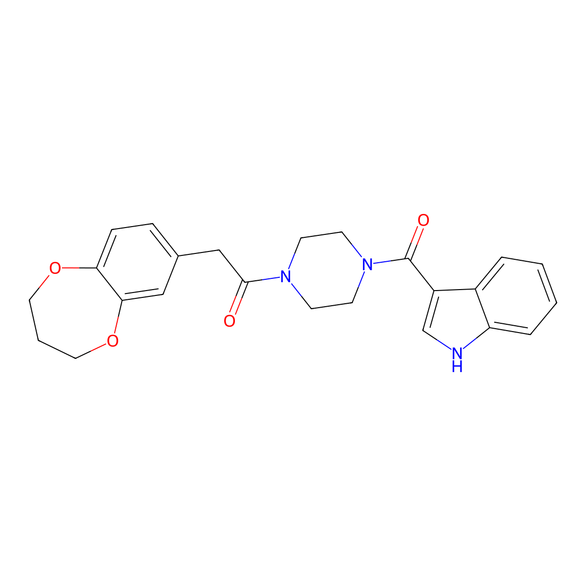 2-(3,4-dihydro-2H-1,5-benzodioxepin-7-yl)-1-[4-(1H-indol-3-ylcarbonyl)piperazin-1-yl]ethanone molecular structure, CAS 1190257-78-3