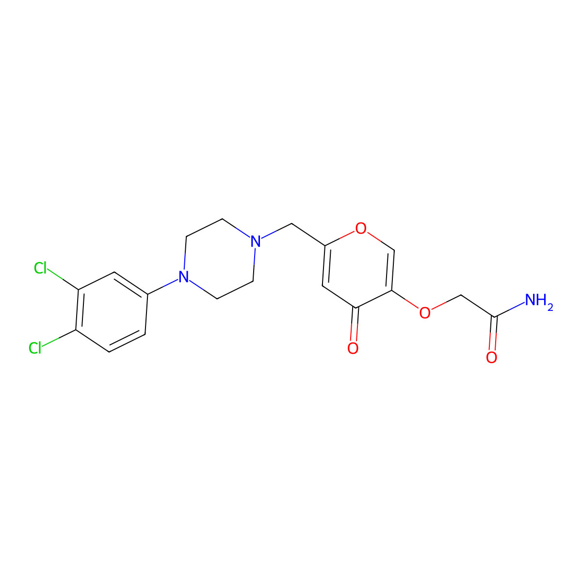 2-[(6-{[4-(3,4-dichlorophenyl)piperazin-1-yl]methyl}-4-oxo-4H-pyran-3-yl)oxy]acetamide molecular structure, CAS 1190258-02-6