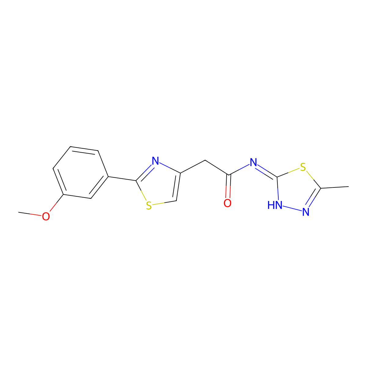 2-[2-(3-methoxyphenyl)-1,3-thiazol-4-yl]-N-[(2E)-5-methyl-1,3,4-thiadiazol-2(3H)-ylidene]acetamide molecular structure, CAS 1190258-58-2