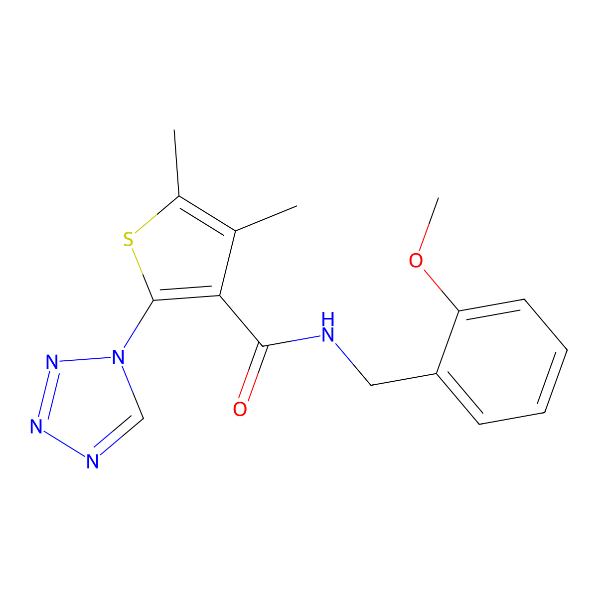 N-(2-methoxybenzyl)-4,5-dimethyl-2-(1H-tetrazol-1-yl)thiophene-3-carboxamide molecular structure, CAS 1190258-61-7