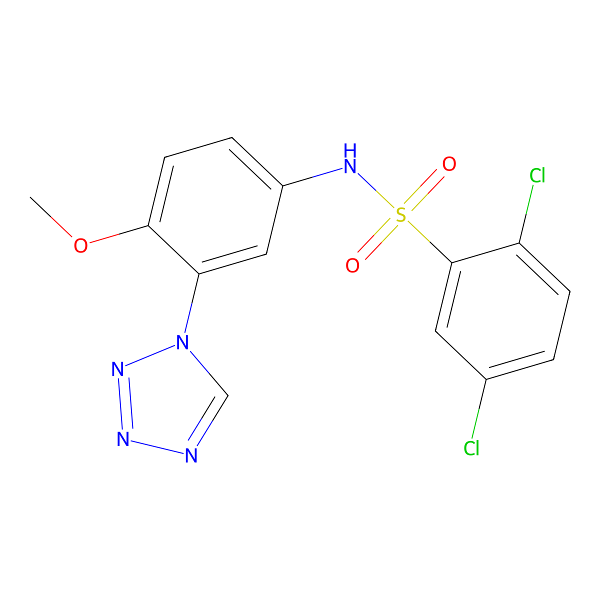 2,5-dichloro-N-[4-methoxy-3-(1H-tetrazol-1-yl)phenyl]benzenesulfonamide molecular structure, CAS 1190258-74-2
