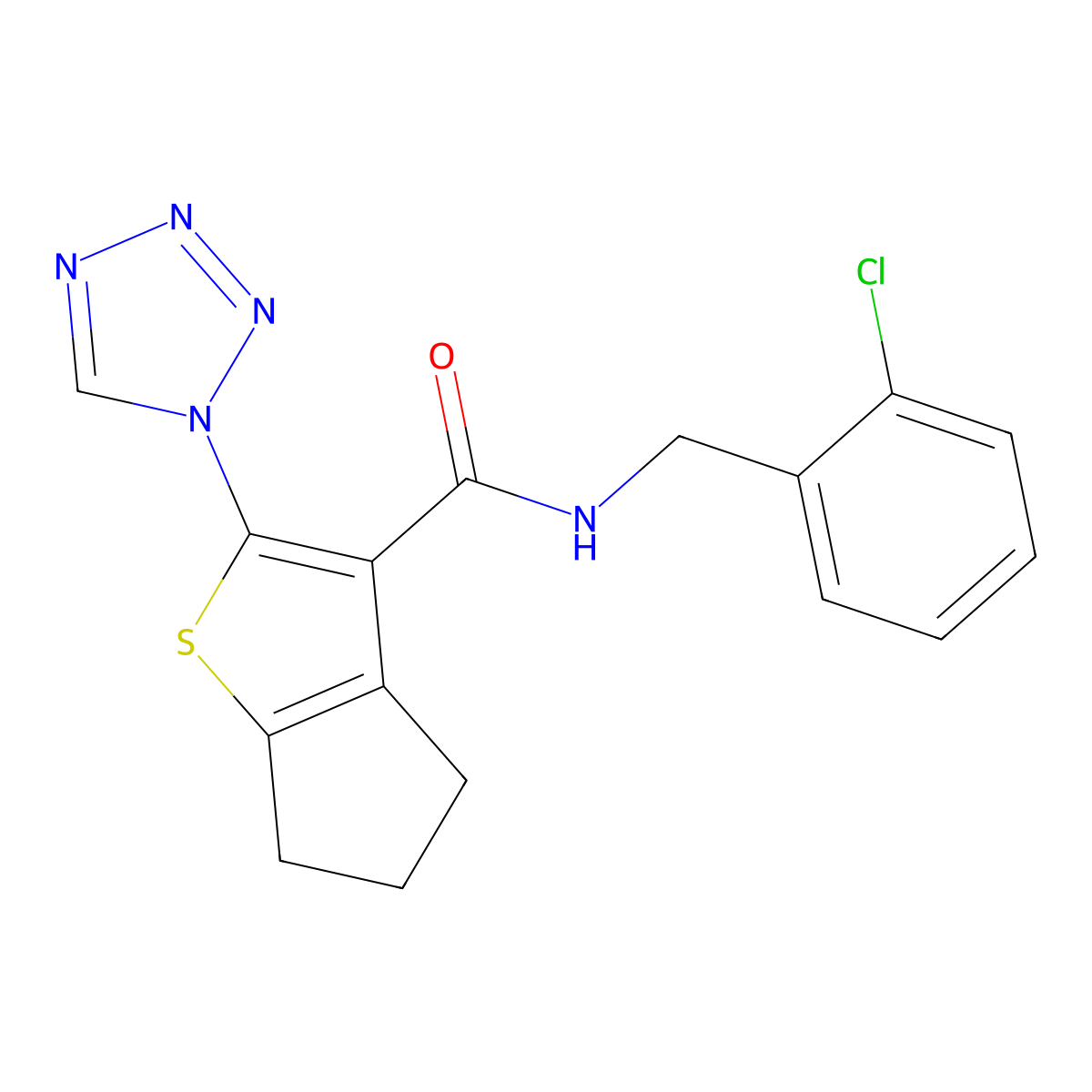 N-(2-chlorobenzyl)-2-(1H-tetrazol-1-yl)-5,6-dihydro-4H-cyclopenta[b]thiophene-3-carboxamide molecular structure, CAS 1190258-86-6