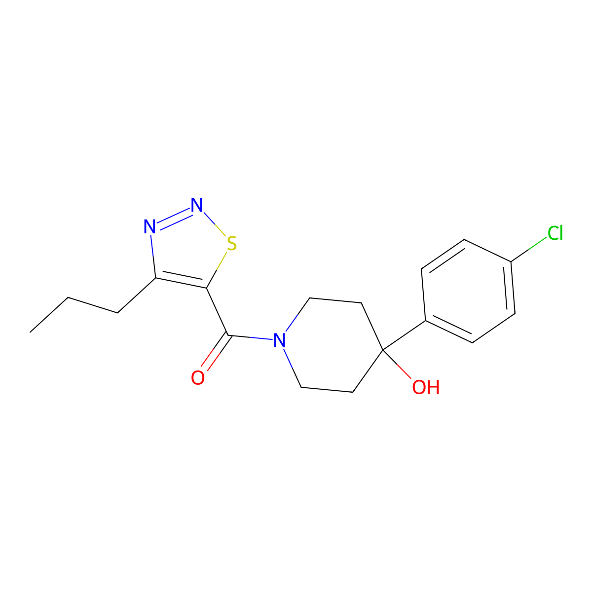 [4-(4-Chlorophenyl)-4-hydroxypiperidin-1-yl](4-propyl-1,2,3-thiadiazol-5-yl)methanone molecular structure, CAS 1190259-04-1
