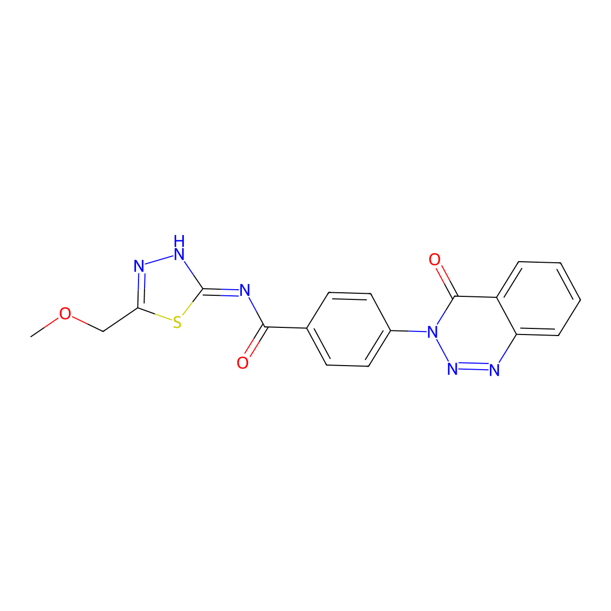 N-[(2Z)-5-(methoxymethyl)-1,3,4-thiadiazol-2(3H)-ylidene]-4-(4-oxo-1,2,3-benzotriazin-3(4H)-yl)benzamide molecular structure, CAS 1190259-41-6