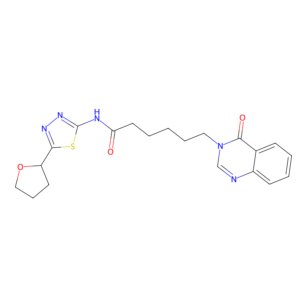 6-(4-oxoquinazolin-3(4H)-yl)-N-[(2E)-5-(tetrahydrofuran-2-yl)-1,3,4-thiadiazol-2(3H)-ylidene]hexanamide molecular structure, CAS 1190259-51-8