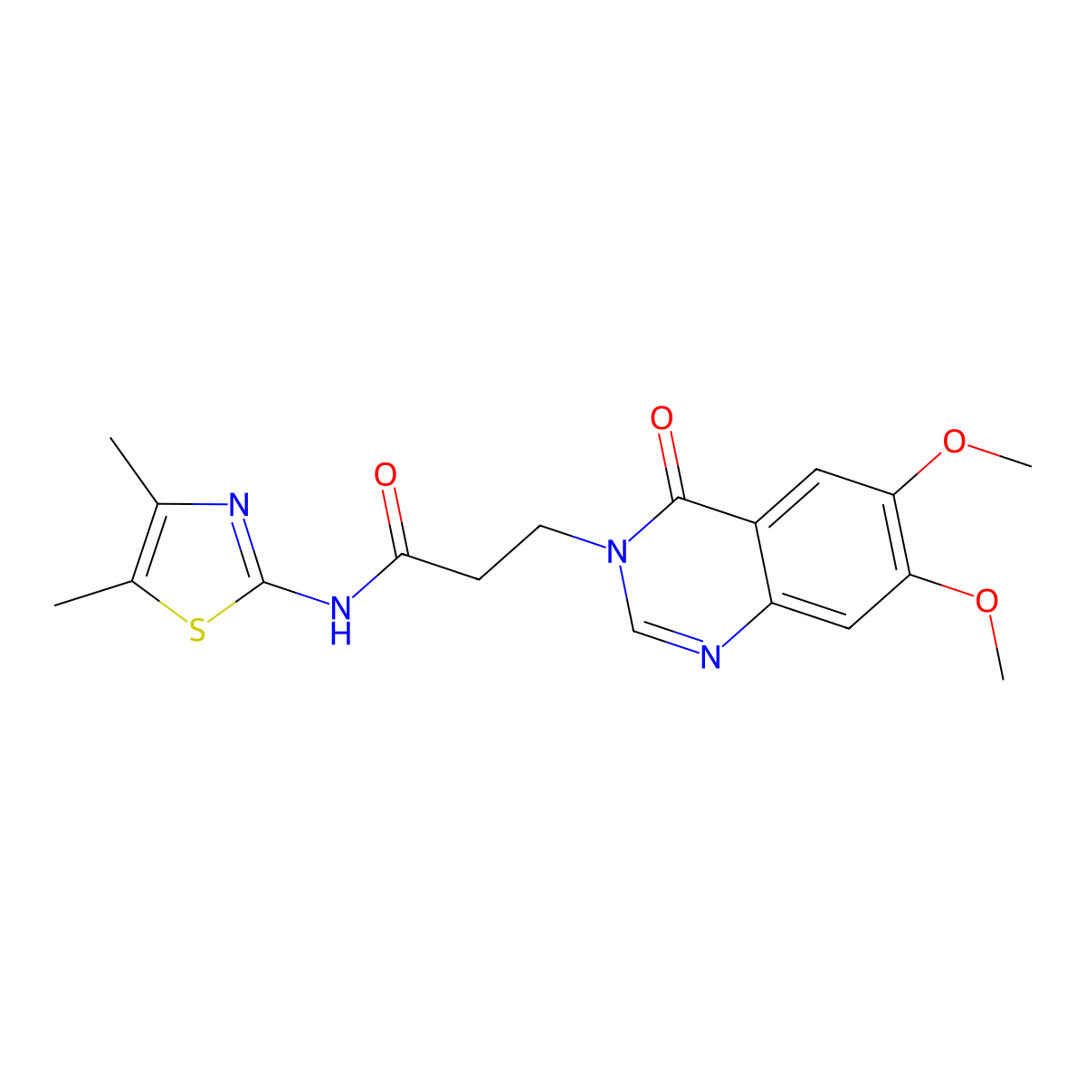 3-(6,7-dimethoxy-4-oxoquinazolin-3(4H)-yl)-N-[(2E)-4,5-dimethyl-1,3-thiazol-2(3H)-ylidene]propanamide molecular structure, CAS 1190259-85-8