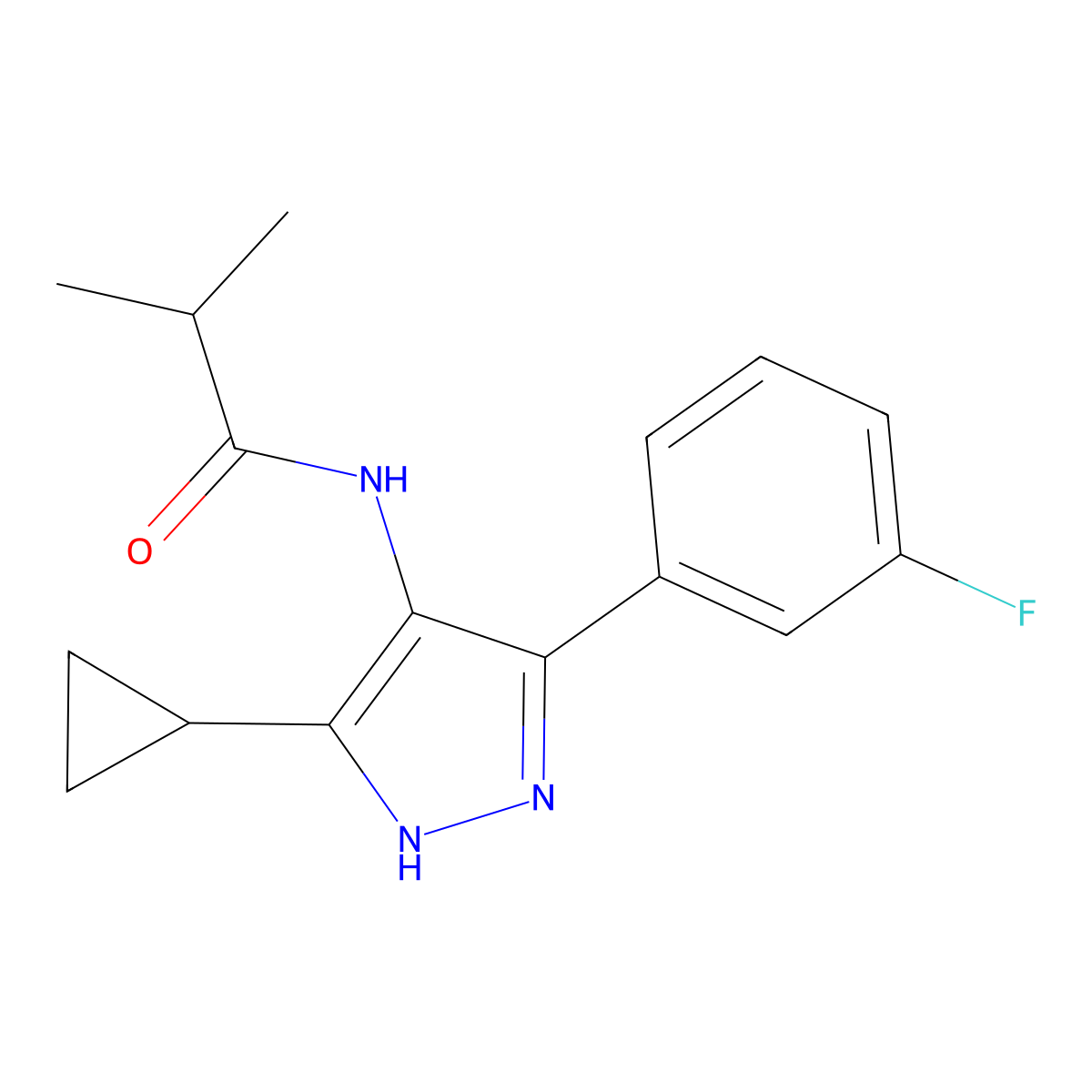N-[5-cyclopropyl-3-(3-fluorophenyl)-1H-pyrazol-4-yl]-2-methylpropanamide molecular structure, CAS 1190260-34-4