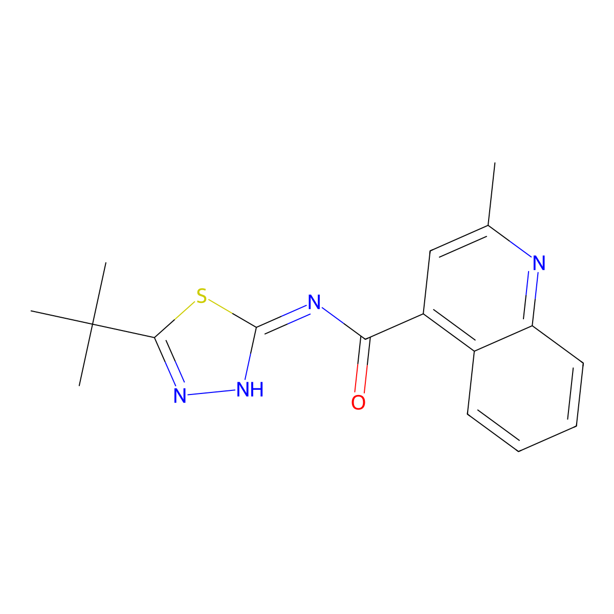 N-[(2E)-5-tert-butyl-1,3,4-thiadiazol-2(3H)-ylidene]-2-methylquinoline-4-carboxamide molecular structure, CAS 1190260-41-3
