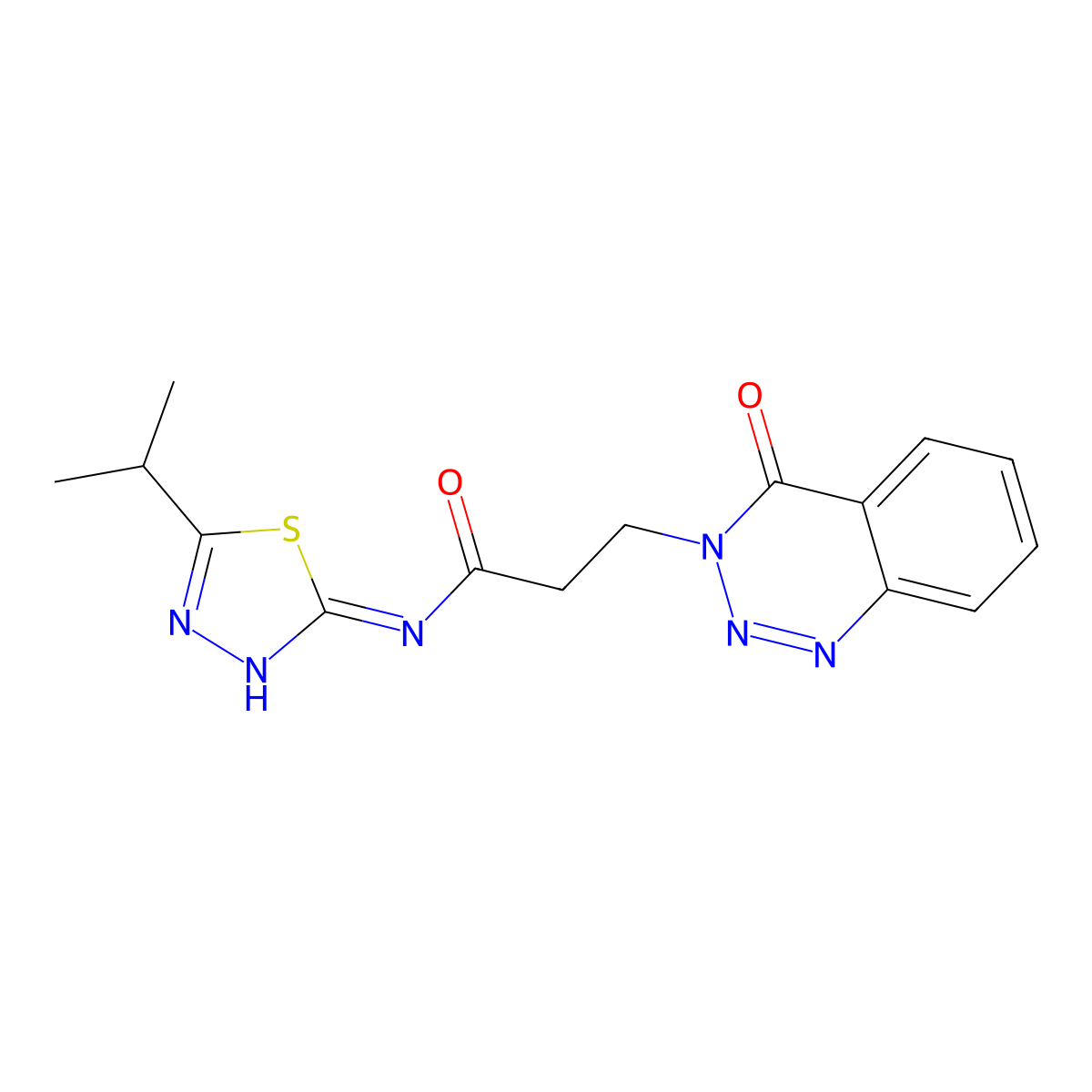 3-(4-oxo-1,2,3-benzotriazin-3(4H)-yl)-N-[(2Z)-5-(propan-2-yl)-1,3,4-thiadiazol-2(3H)-ylidene]propanamide molecular structure, CAS 1190260-86-6