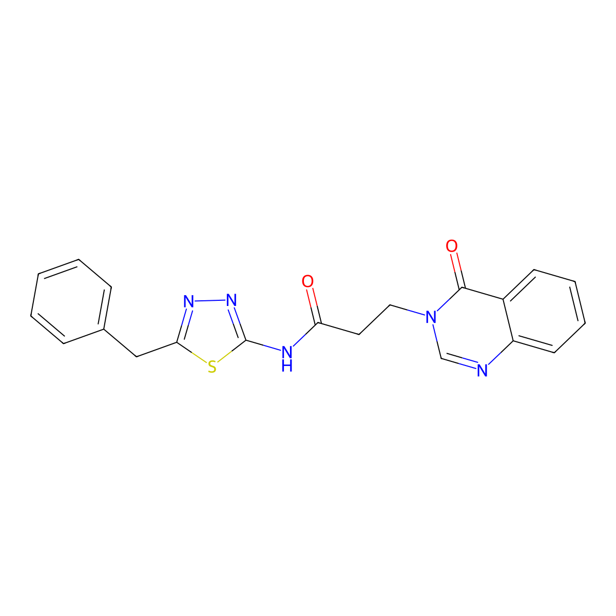 N-[(2Z)-5-benzyl-1,3,4-thiadiazol-2(3H)-ylidene]-3-(4-oxoquinazolin-3(4H)-yl)propanamide molecular structure, CAS 1190261-08-5