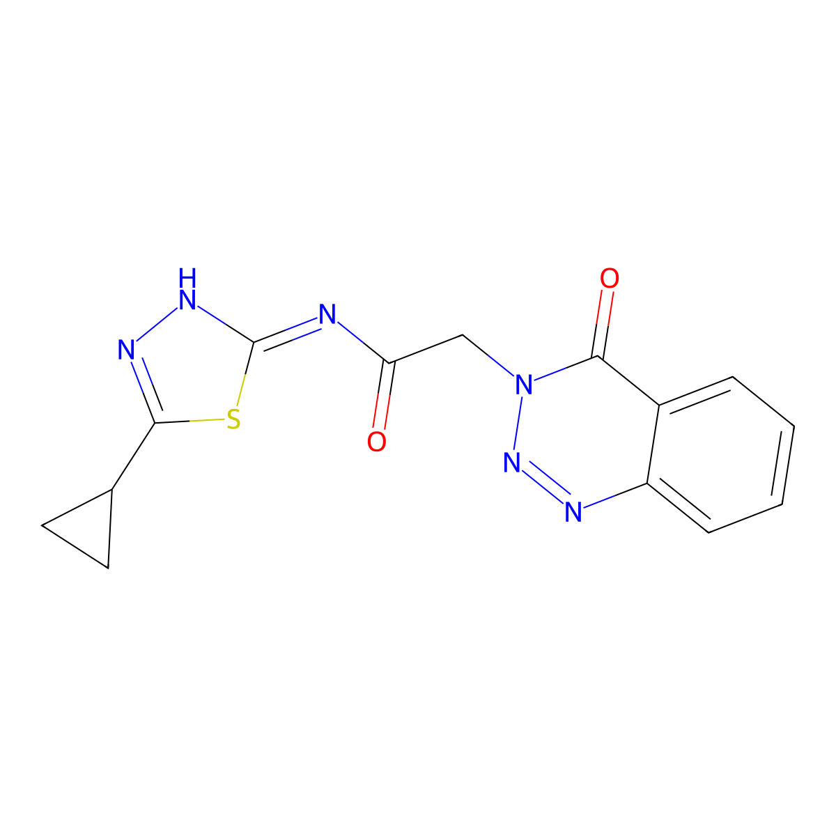 N-[(2Z)-5-cyclopropyl-1,3,4-thiadiazol-2(3H)-ylidene]-2-(4-oxo-1,2,3-benzotriazin-3(4H)-yl)acetamide molecular structure, CAS 1190261-72-3