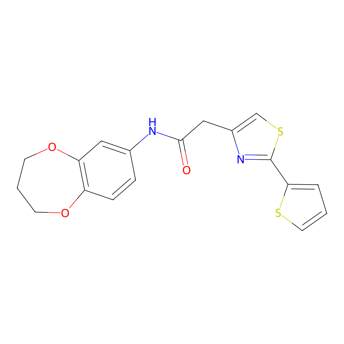 N-(3,4-dihydro-2H-1,5-benzodioxepin-7-yl)-2-[2-(thiophen-2-yl)-1,3-thiazol-4-yl]acetamide molecular structure, CAS 1190261-94-9