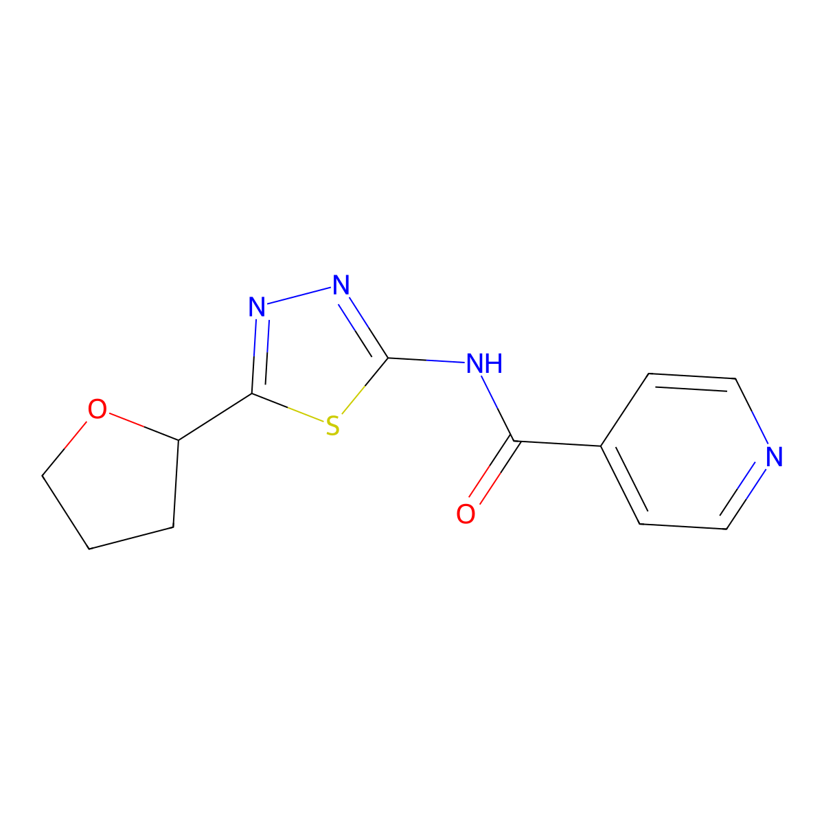 N-[(2E)-5-(tetrahydrofuran-2-yl)-1,3,4-thiadiazol-2(3H)-ylidene]pyridine-4-carboxamide molecular structure, CAS 1190262-25-9