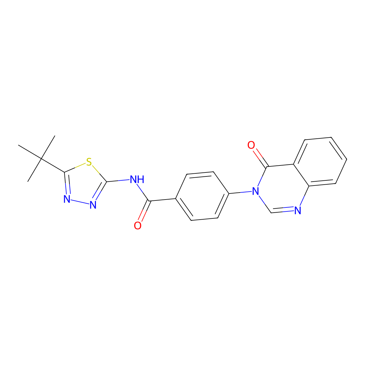 N-[(2Z)-5-tert-butyl-1,3,4-thiadiazol-2(3H)-ylidene]-4-(4-oxoquinazolin-3(4H)-yl)benzamide molecular structure, CAS 1190262-30-6
