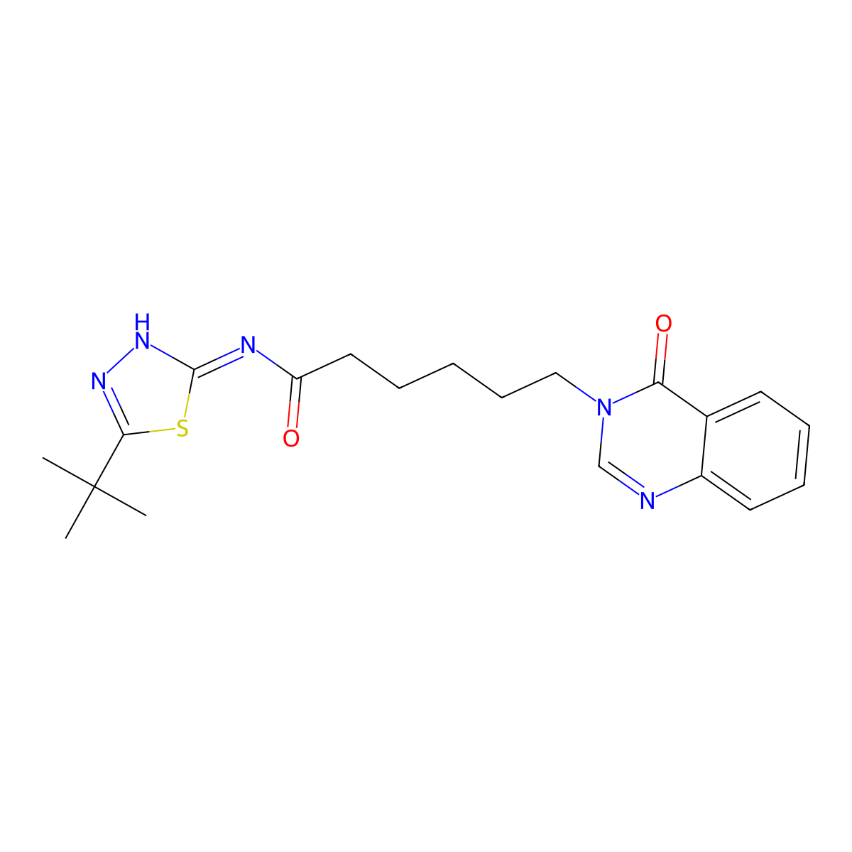 N-[(2Z)-5-tert-butyl-1,3,4-thiadiazol-2(3H)-ylidene]-6-(4-oxoquinazolin-3(4H)-yl)hexanamide molecular structure, CAS 1190262-65-7