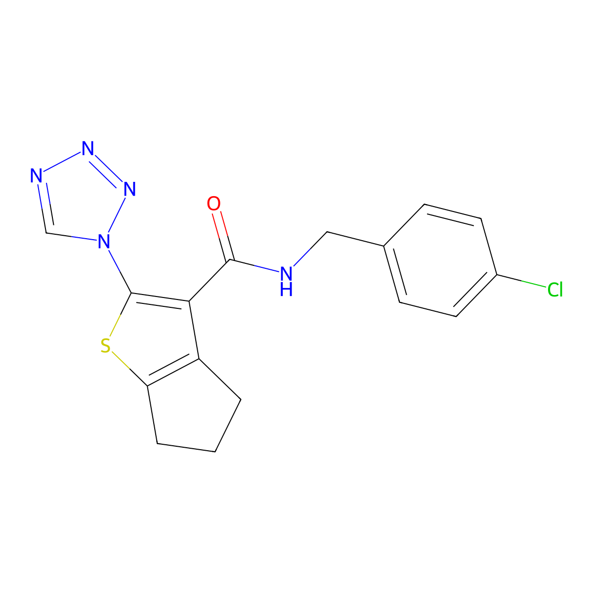 N-(4-chlorobenzyl)-2-(1H-tetrazol-1-yl)-5,6-dihydro-4H-cyclopenta[b]thiophene-3-carboxamide molecular structure, CAS 1190262-75-9