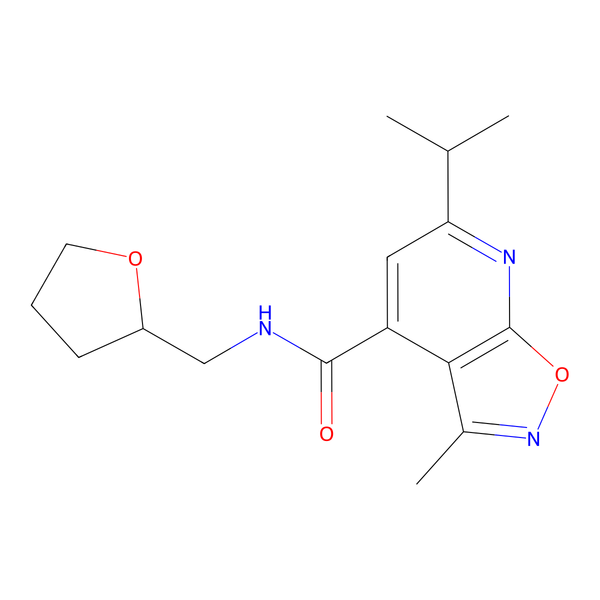 3-methyl-6-(propan-2-yl)-N-(tetrahydrofuran-2-ylmethyl)[1,2]oxazolo[5,4-b]pyridine-4-carboxamide molecular structure, CAS 1190262-96-4