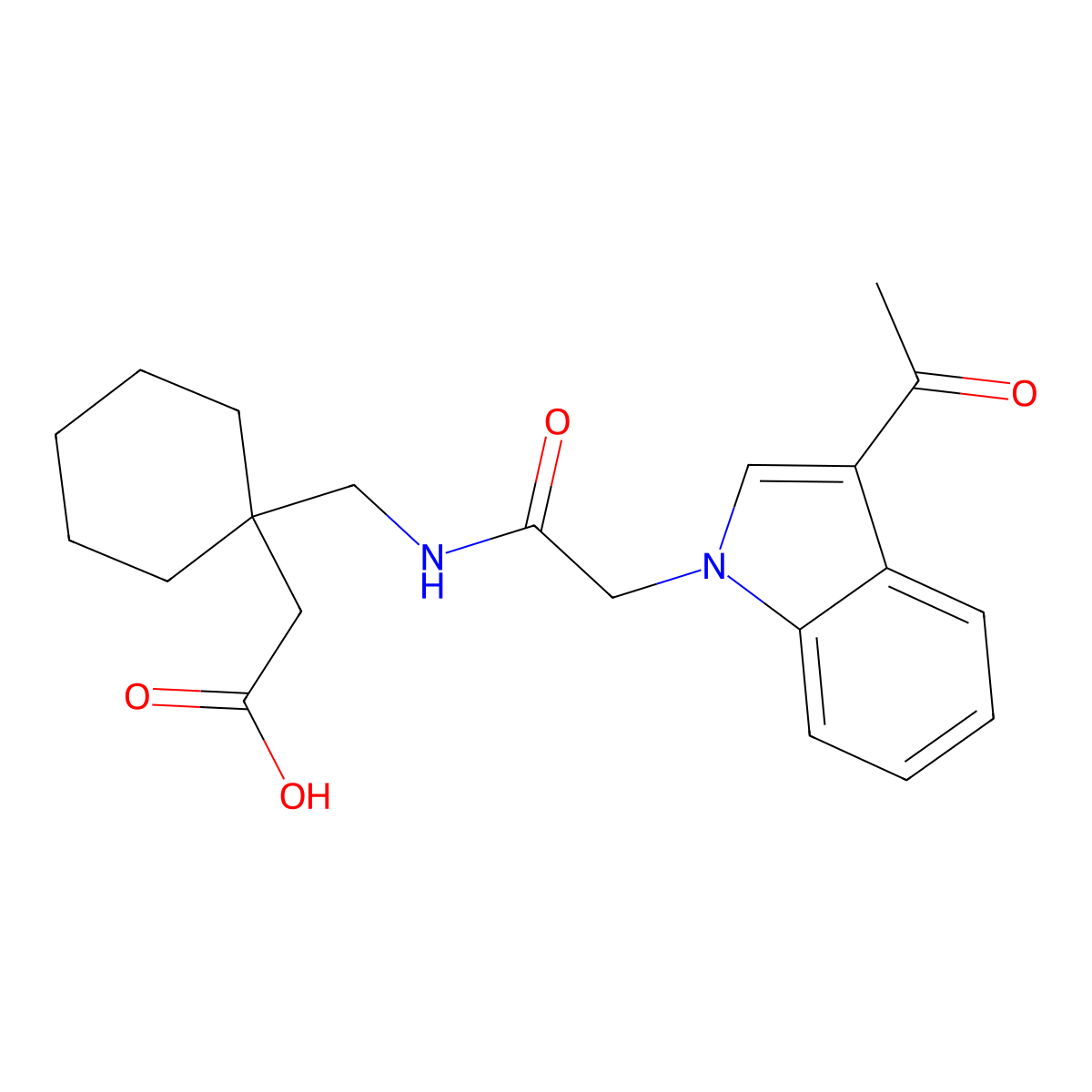 [1-({[(3-acetyl-1H-indol-1-yl)acetyl]amino}methyl)cyclohexyl]acetic acid molecular structure, CAS 1190262-98-6