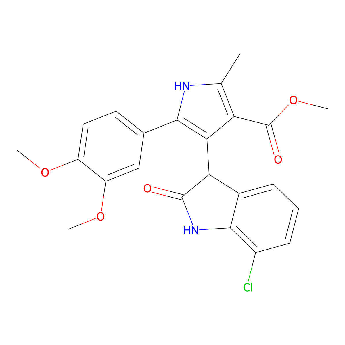 methyl 4-(7-chloro-2-oxo-2,3-dihydro-1H-indol-3-yl)-5-(3,4-dimethoxyphenyl)-2-methyl-1H-pyrrole-3-carboxylate molecular structure, CAS 1190263-07-0