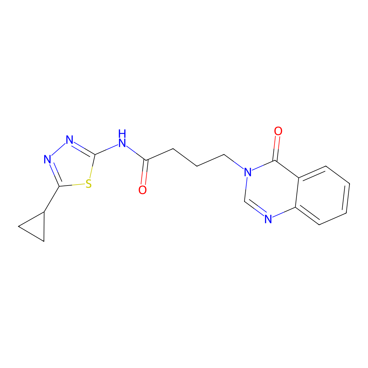 N-[(2Z)-5-cyclopropyl-1,3,4-thiadiazol-2(3H)-ylidene]-4-(4-oxoquinazolin-3(4H)-yl)butanamide molecular structure, CAS 1190263-13-8