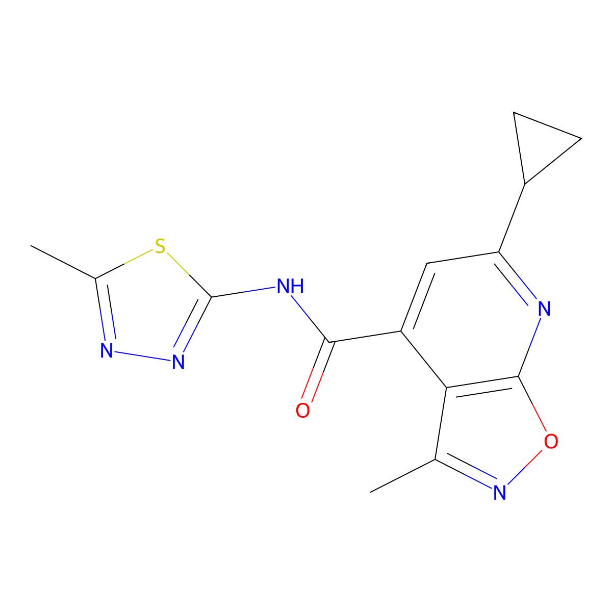6-cyclopropyl-3-methyl-N-[(2E)-5-methyl-1,3,4-thiadiazol-2(3H)-ylidene][1,2]oxazolo[5,4-b]pyridine-4-carboxamide molecular structure, CAS 1190263-22-9