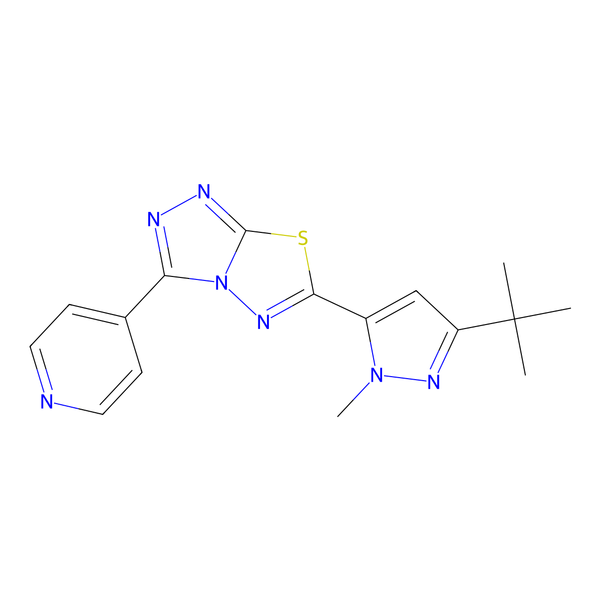 4-[6-(3-Tert-butyl-1-methyl-1H-pyrazol-5-yl)-[1,2,4]triazolo[3,4-b][1,3,4]thiadiazol-3-yl]pyridine molecular structure, CAS 1190263-45-6