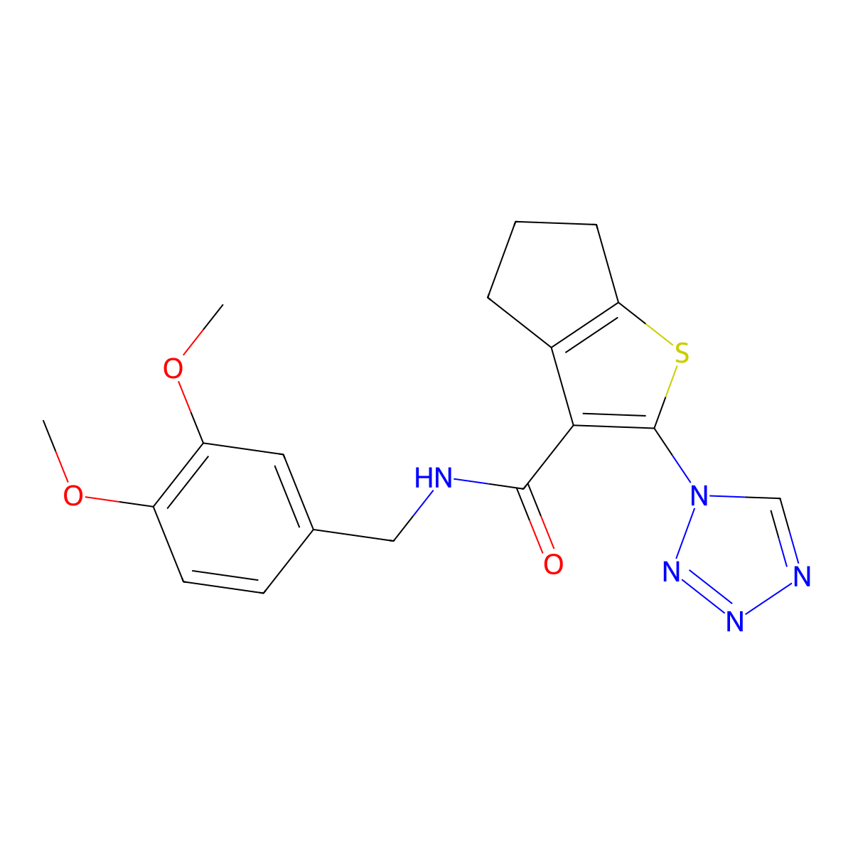 N-(3,4-dimethoxybenzyl)-2-(1H-tetrazol-1-yl)-5,6-dihydro-4H-cyclopenta[b]thiophene-3-carboxamide molecular structure, CAS 1190263-50-3