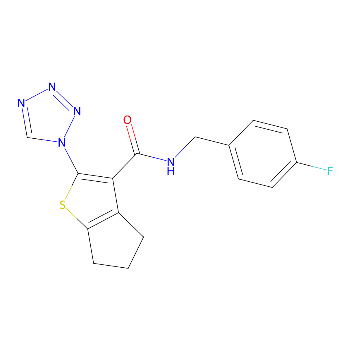 N-(4-fluorobenzyl)-2-(1H-tetrazol-1-yl)-5,6-dihydro-4H-cyclopenta[b]thiophene-3-carboxamide molecular structure, CAS 1190263-56-9