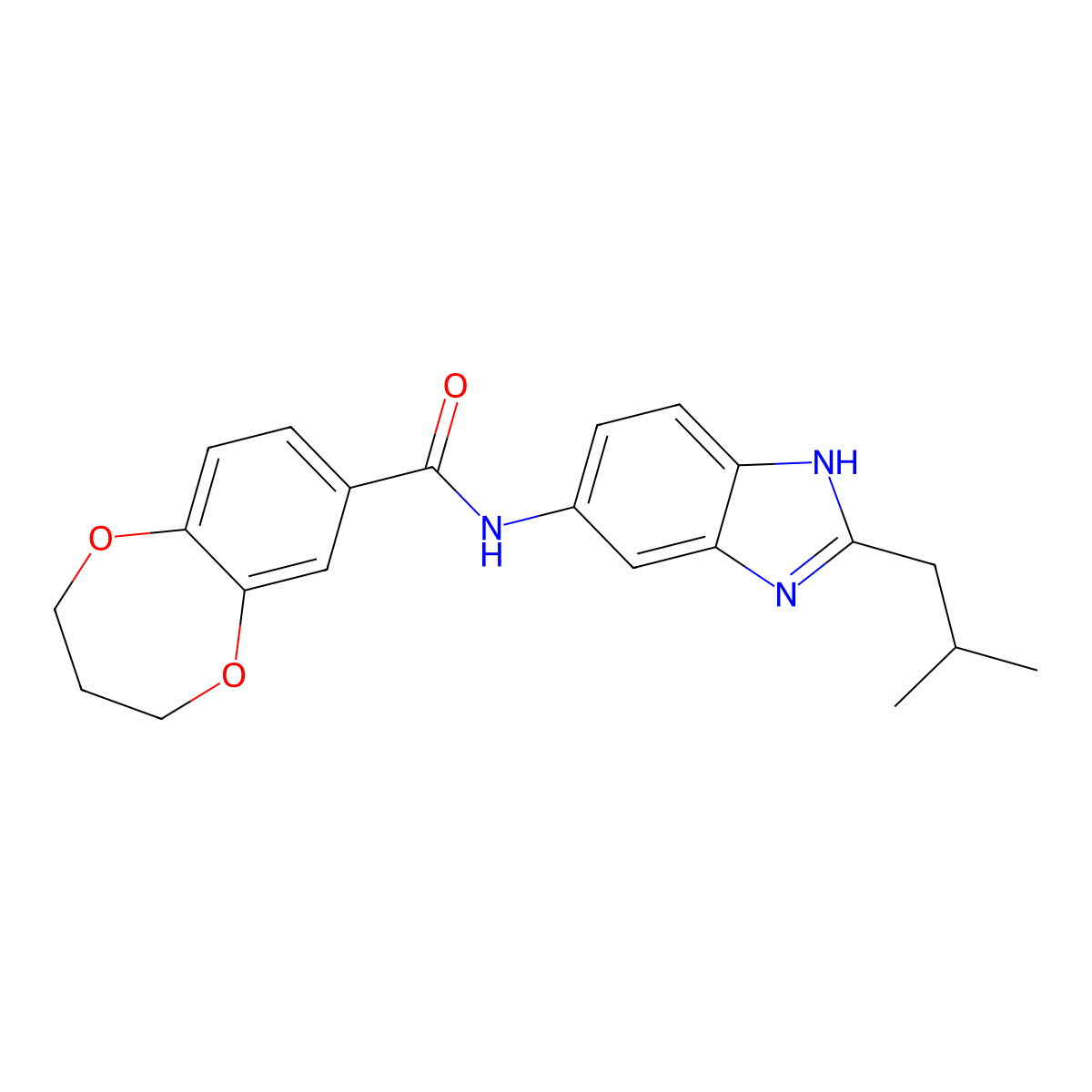 N-[2-(2-methylpropyl)-1H-benzimidazol-5-yl]-3,4-dihydro-2H-1,5-benzodioxepine-7-carboxamide molecular structure, CAS 1190263-68-3